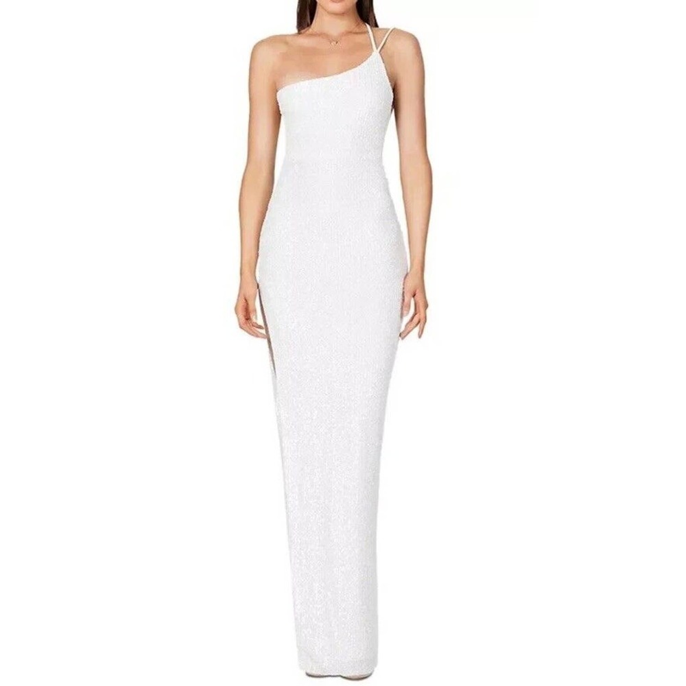 NOOKIE White Sequin Liberty Gown Size L Floor Length Cocktail NEW
